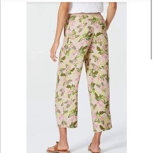 J. Jill Tan Linen Tropical Floral Print Capri Pants Small
